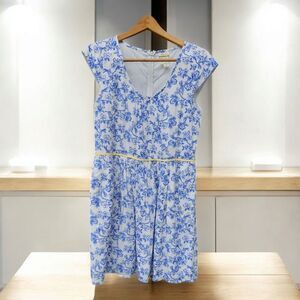 Matilda Jane Bluebell White Blue Floral Birds Dress 12 Cottagecore Linen Blend